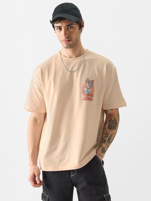 the souled store tom and jerry: devious duo peach oversized t-shirt