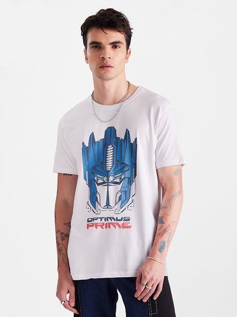 the souled store transformers: optimus white regular fit crew t-shirt