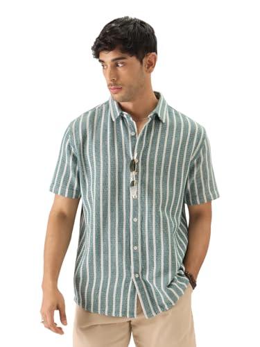 the souled store tss originals: stripes green printed men and boys collared long sleeve button down regular fit shirts shirts casual button-down half sleeve printed graphic short sleeve casual