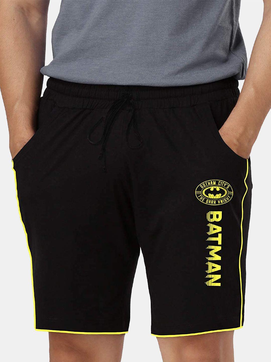 the souled store unisex black & yellow batman print regular shorts