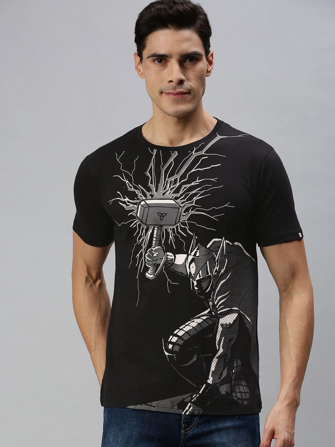 the souled store unisex black thor: thunder reflective ink printed t-shirt