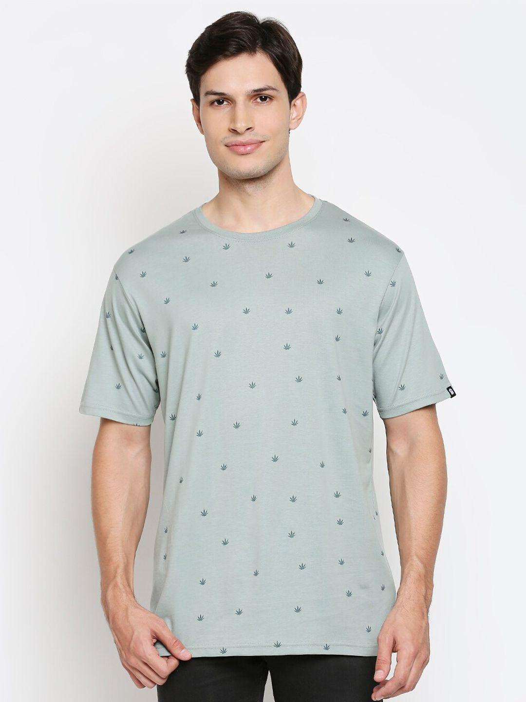 the souled store unisex green printed drop-shoulder sleeves loose pure cotton t-shirt