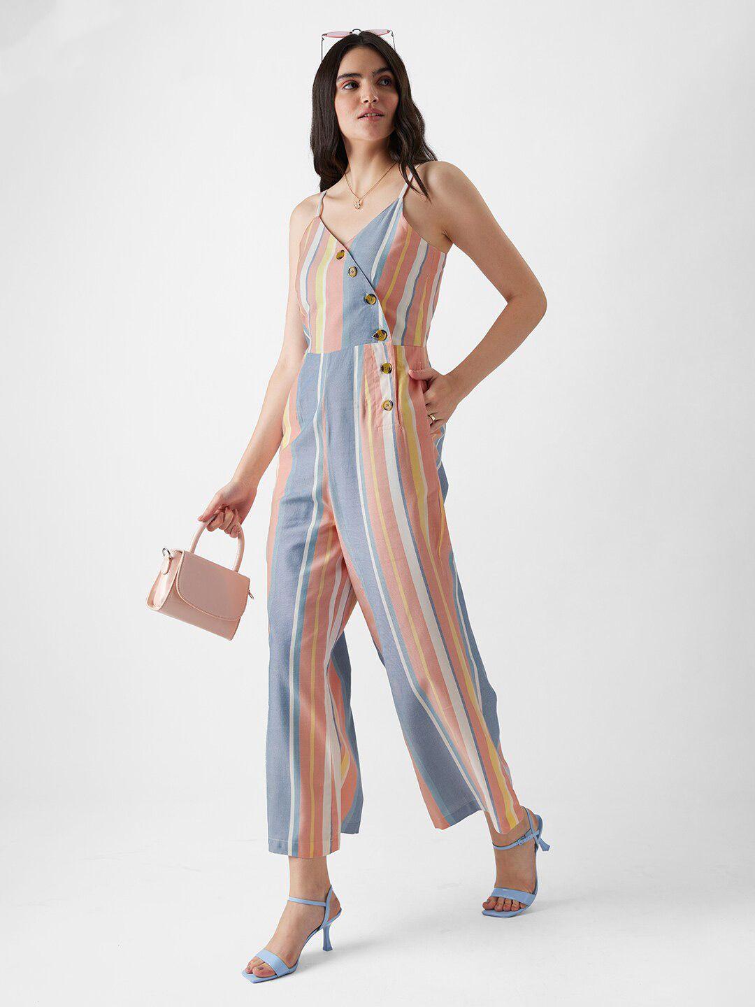 the souled store white colourblocked cotton basic jumpsuit