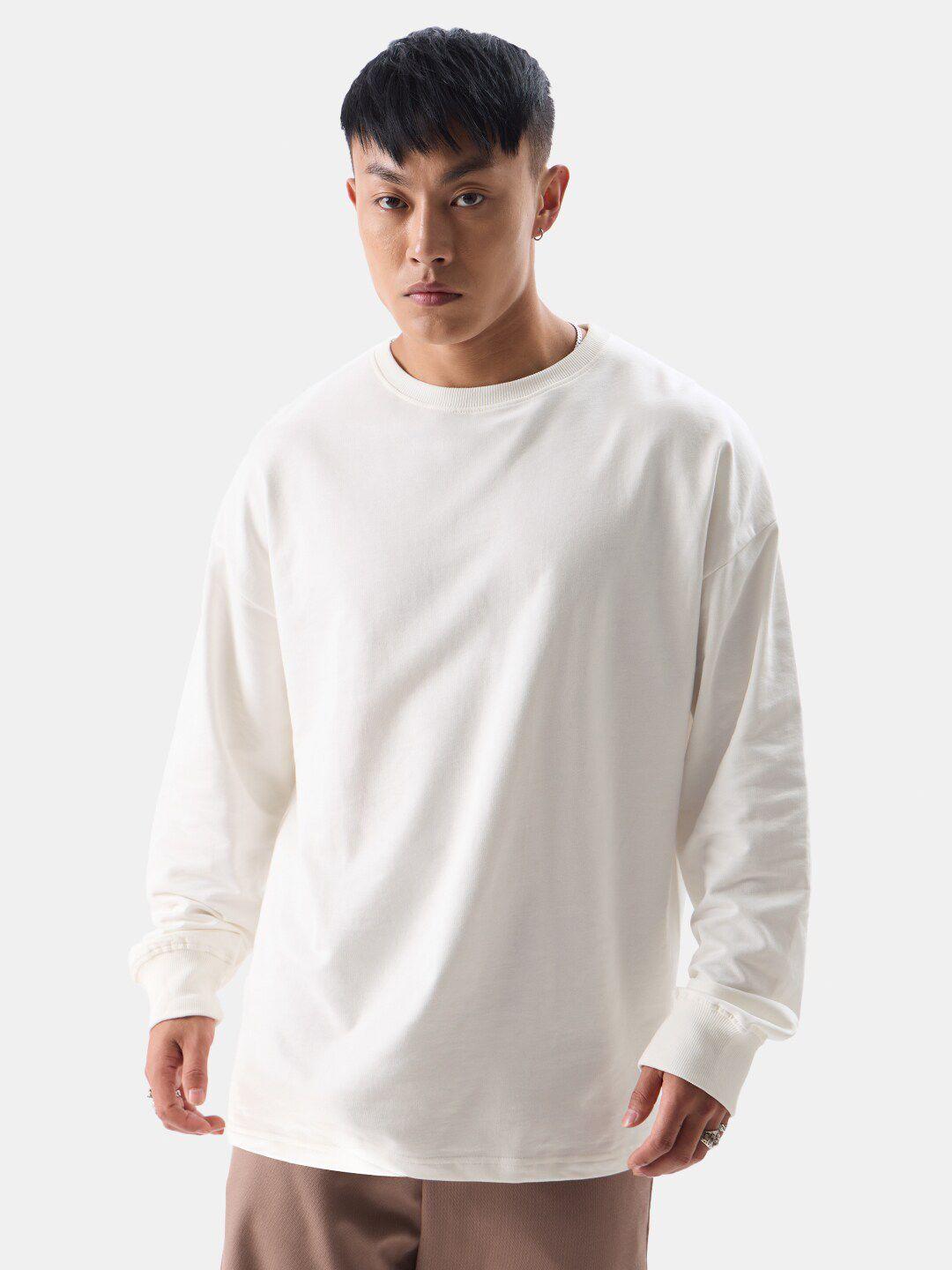 the souled store white drop shoulder sleeves pure cotton oversized t-shirt