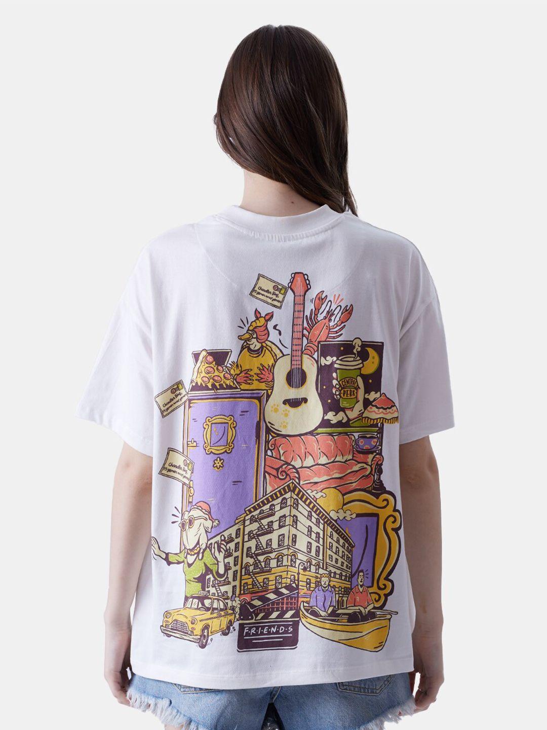 the souled store white graphic printed drop-shoulder sleeves t-shirt