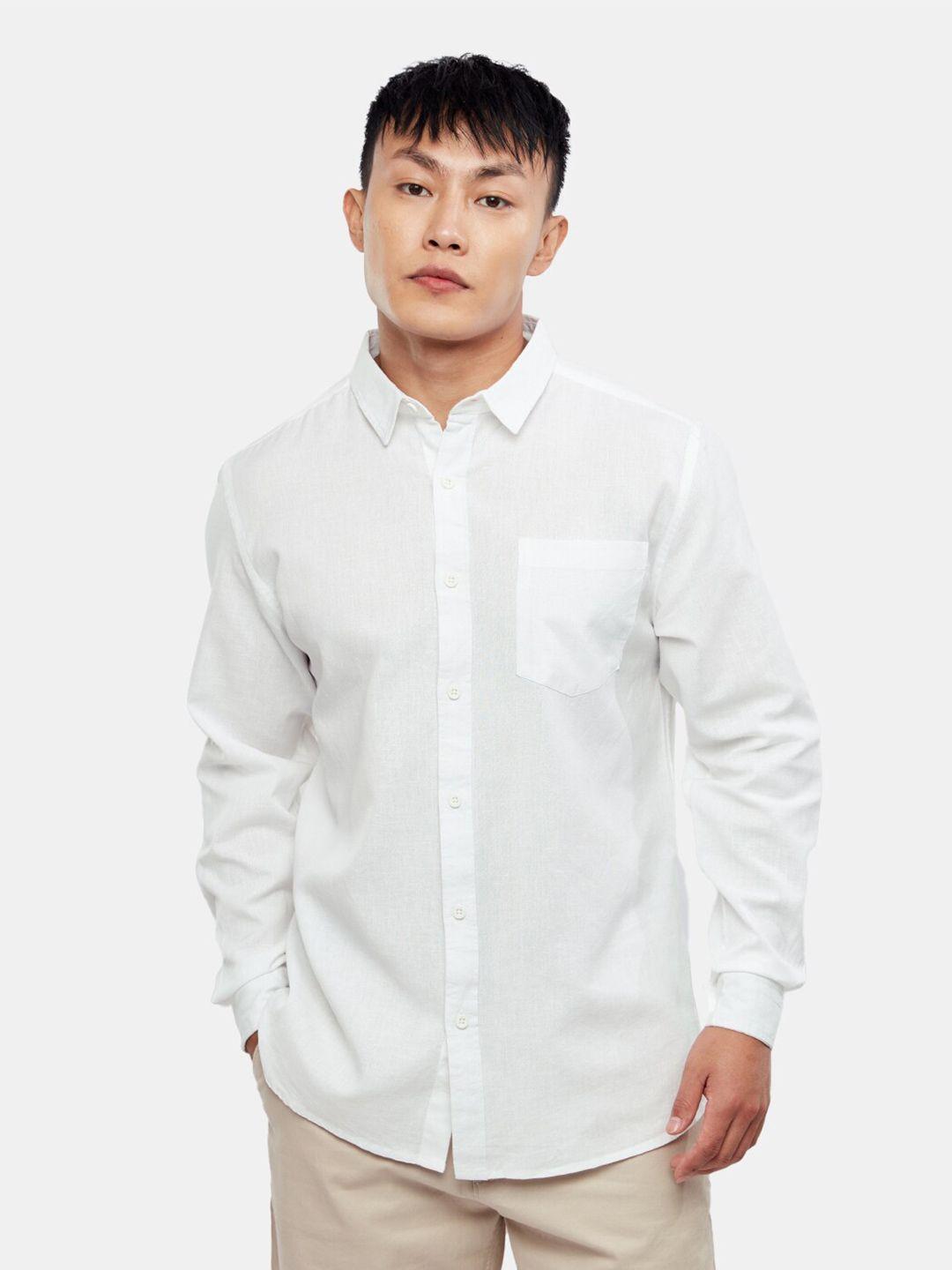 the souled store white long sleeves cotton linen casual shirt