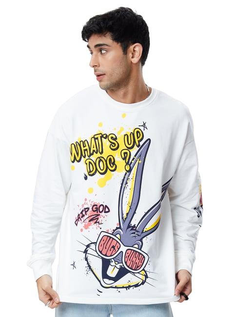 the souled store white loose fit looney tunes oversized t-shirt