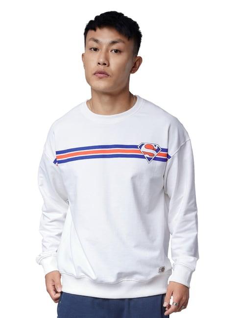 the souled store white loose fit superman logo oversized sweatshirt