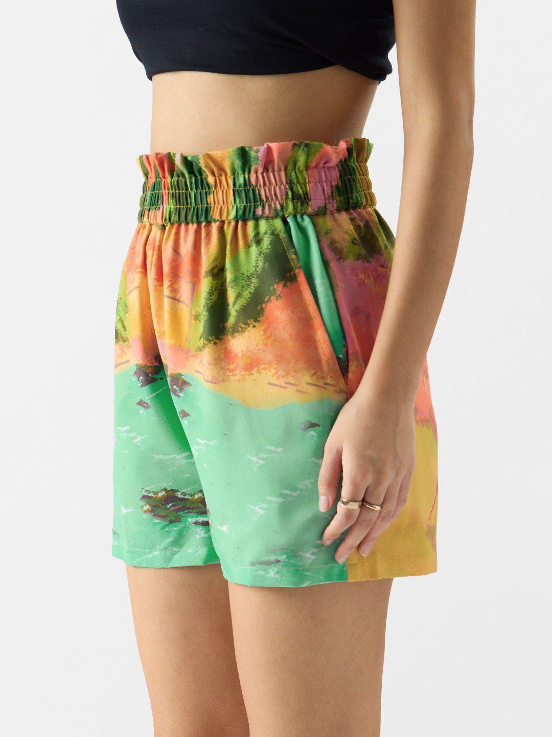 the souled store women abstract printed high-rise shorts