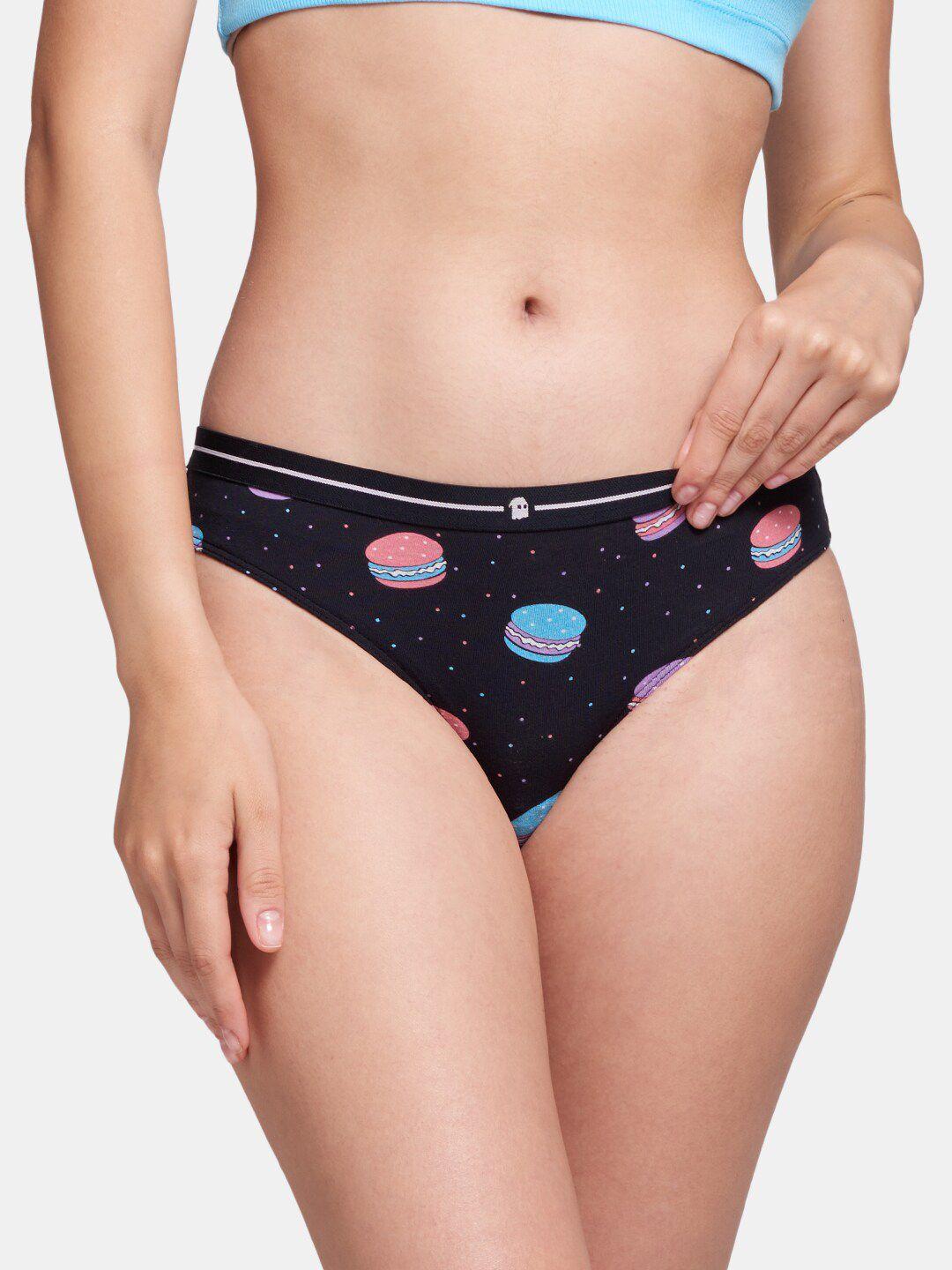 the souled store women black & blue printed  bikini briefs