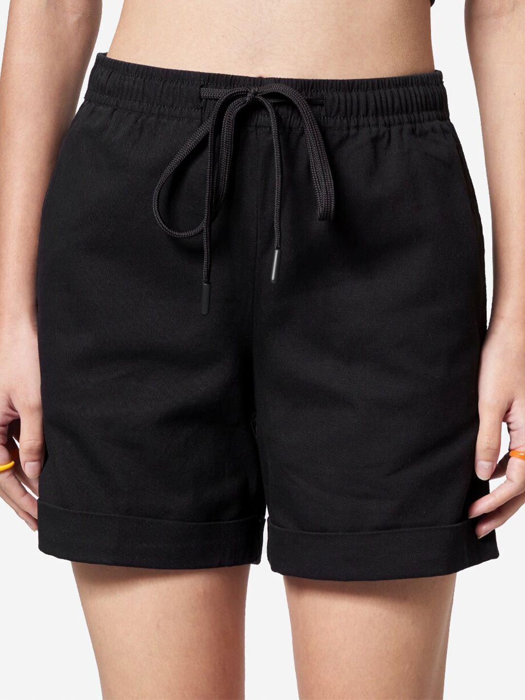 the souled store women black cotton high-rise lounge shorts
