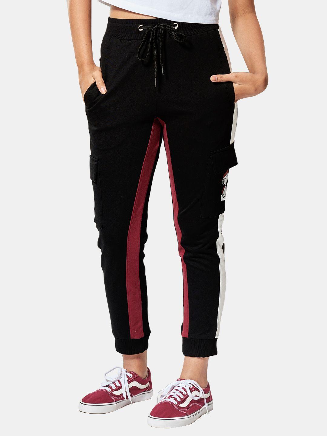 the souled store women black peanuts-snoopy straight fit cotton joggers