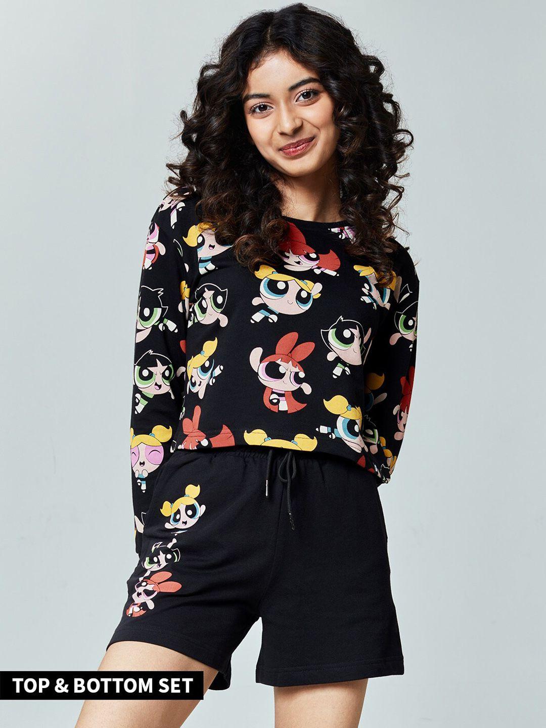 the souled store women black powerpuff girls printed co-ords