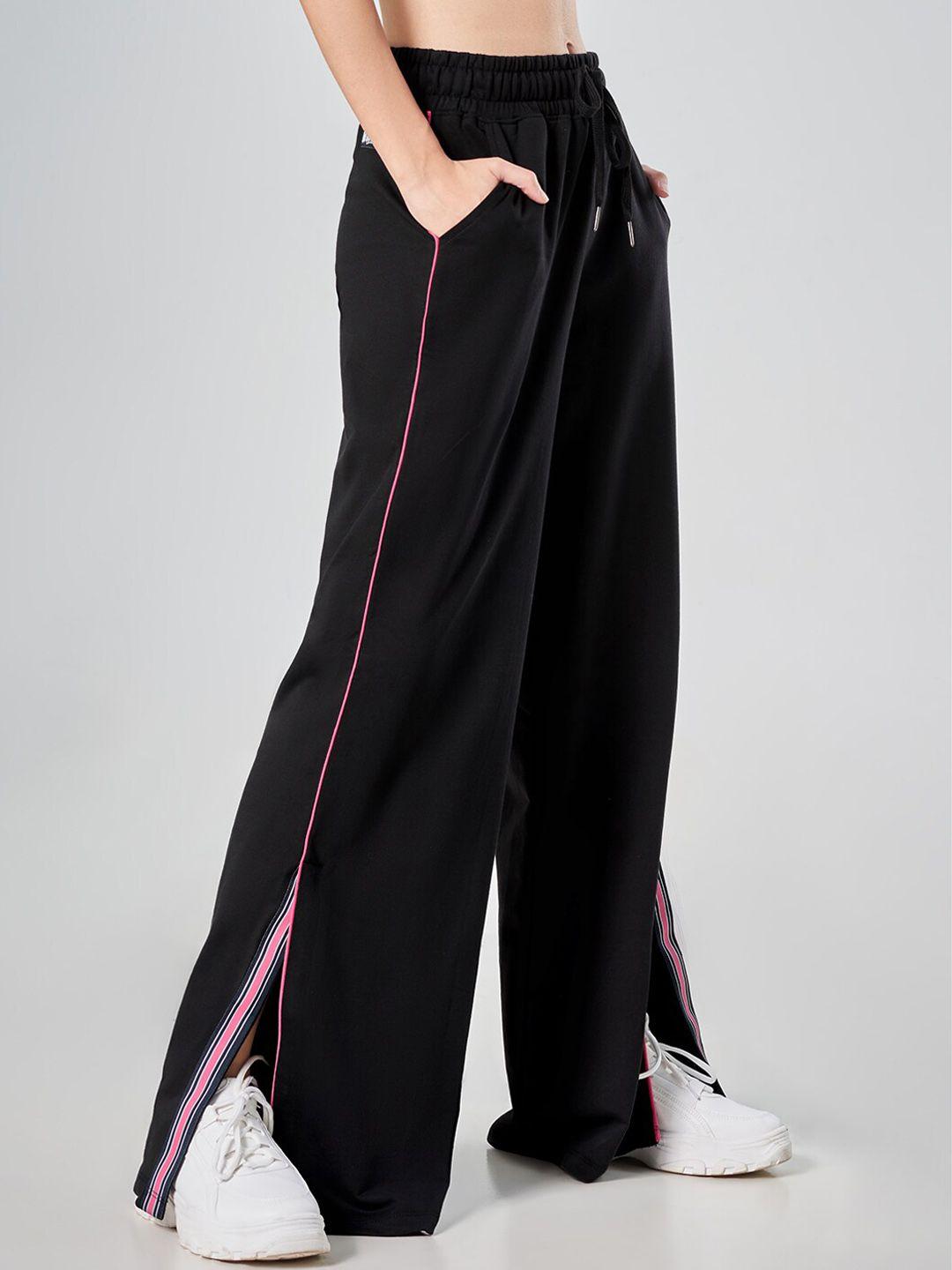 the souled store women black solid flared track pants