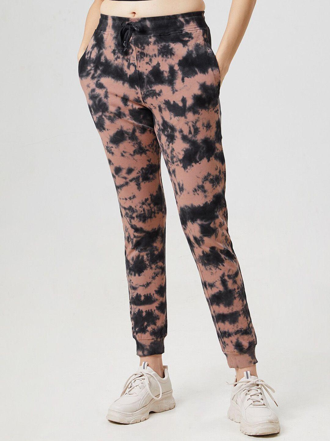 the souled store women black tie-dye cotton joggers track pants