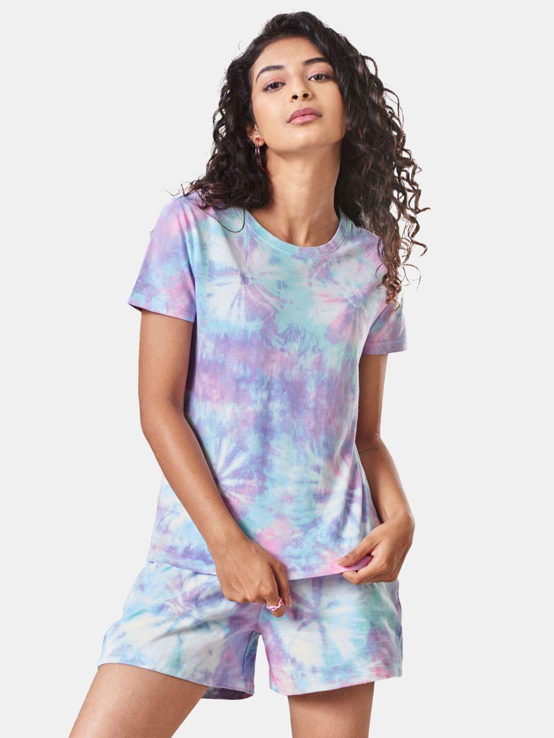 the souled store women blue & purple tie dye cotton co-ord set