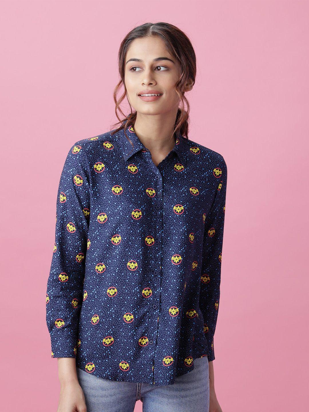 the souled store women blue modern printed casual shirt