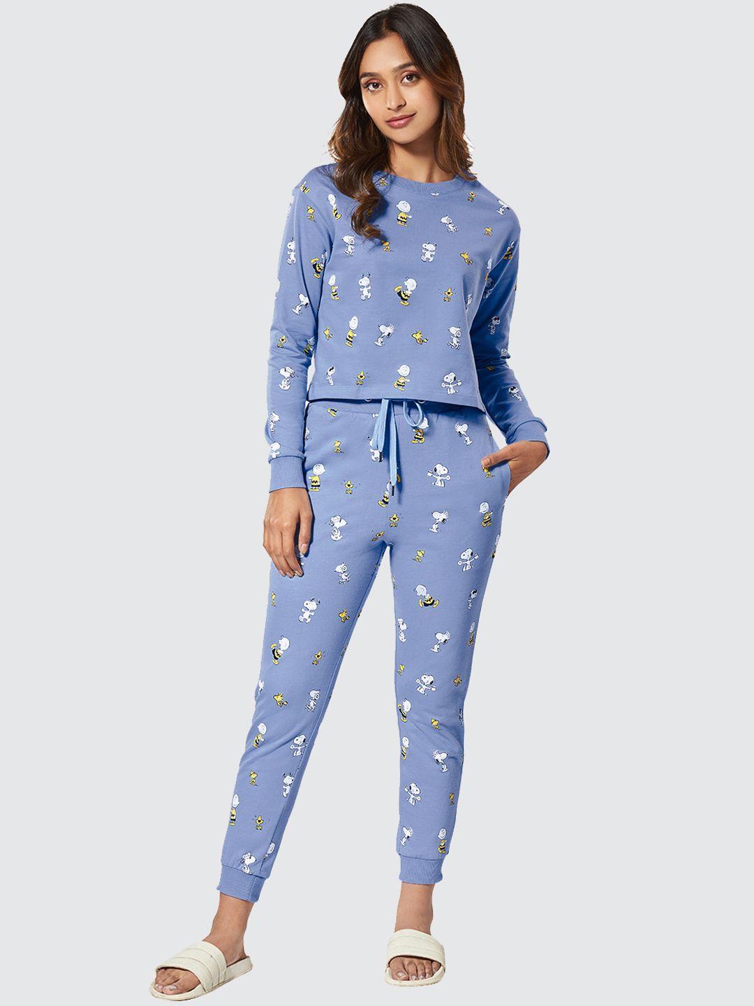 the souled store women blue peanut printed co-ords set