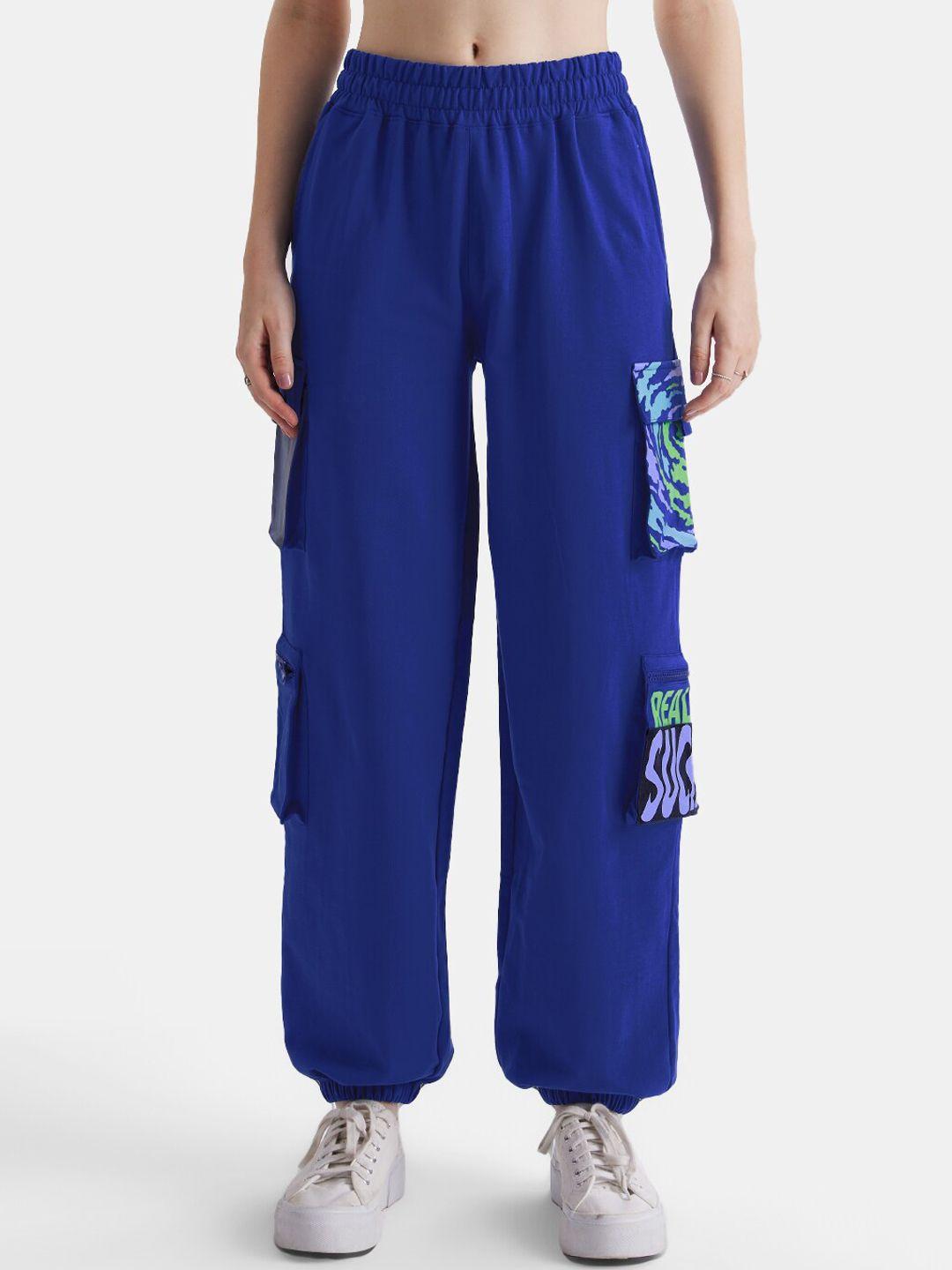 the souled store women blue reality sucks printed relaxed-fit cotton joggers