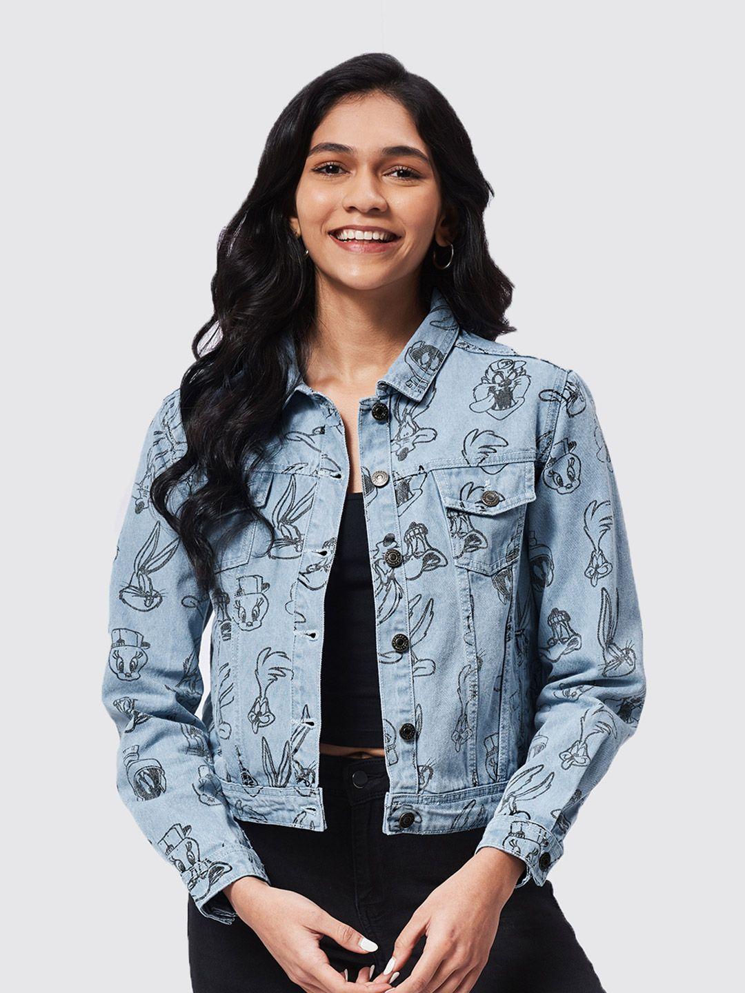 the souled store women blue washed crop denim jacket with patchwork