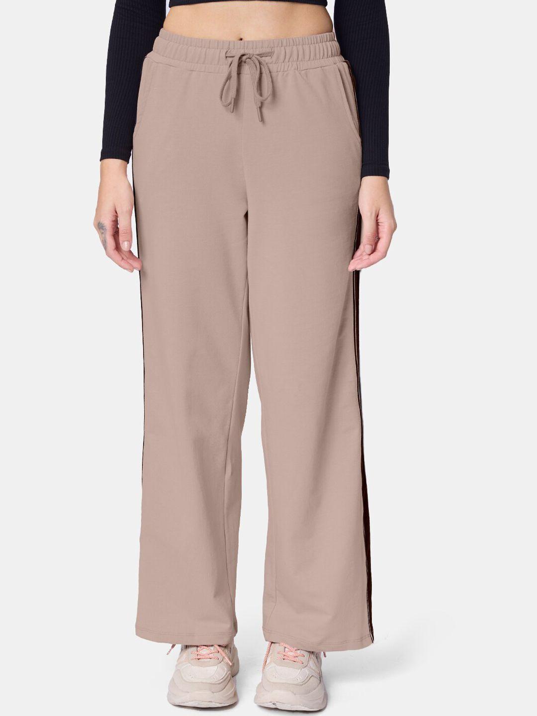 the souled store women brown solids: mushroom panel detail flared track pants