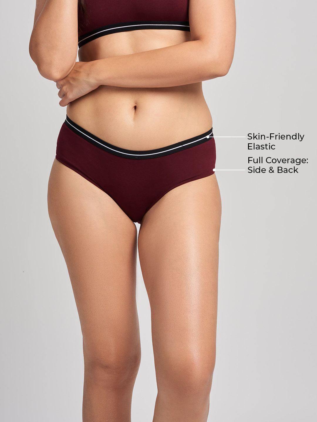 the souled store women burgundy solid hipster briefs