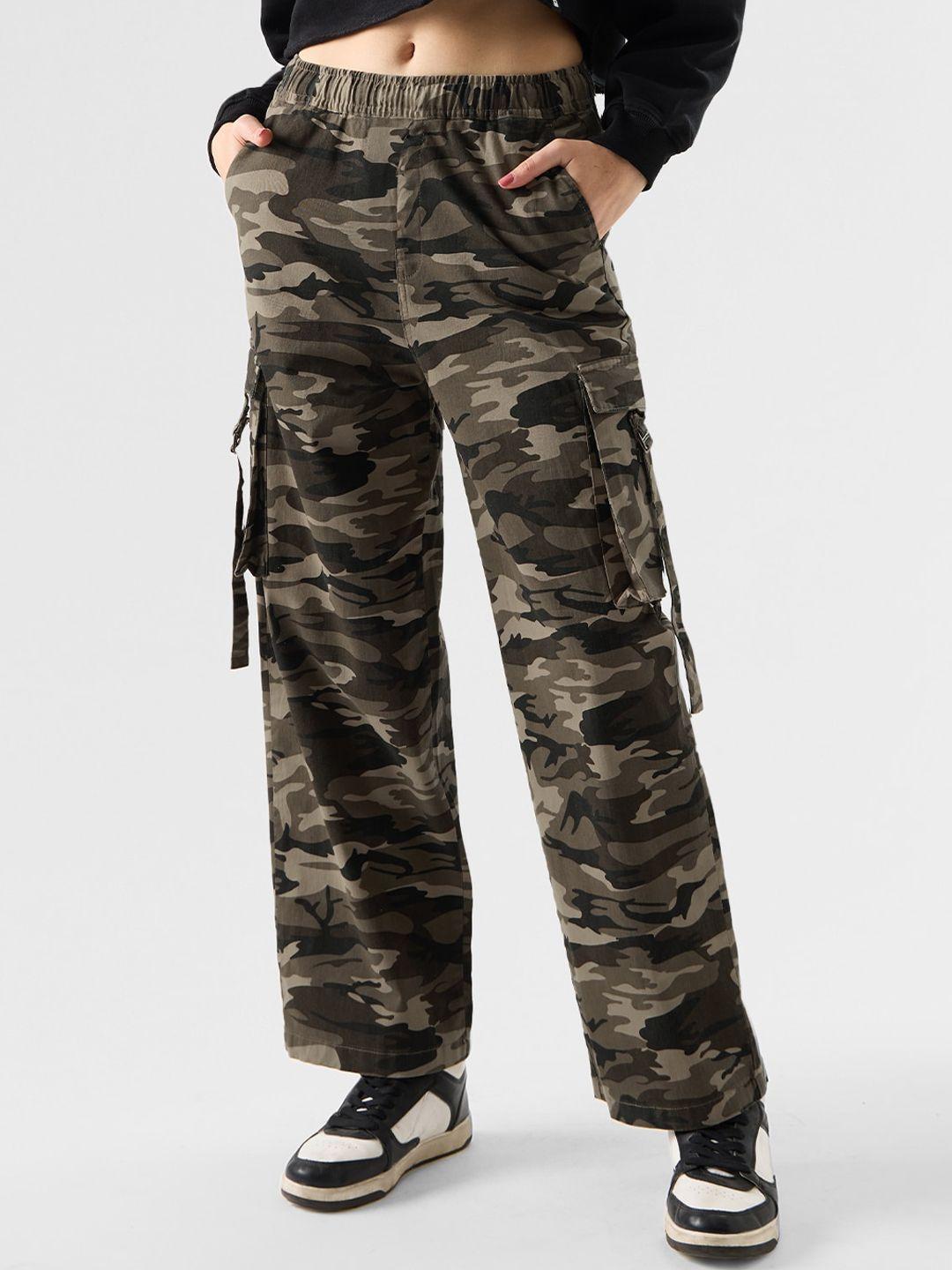 the souled store women camouflage cotton relaxed fit track pants