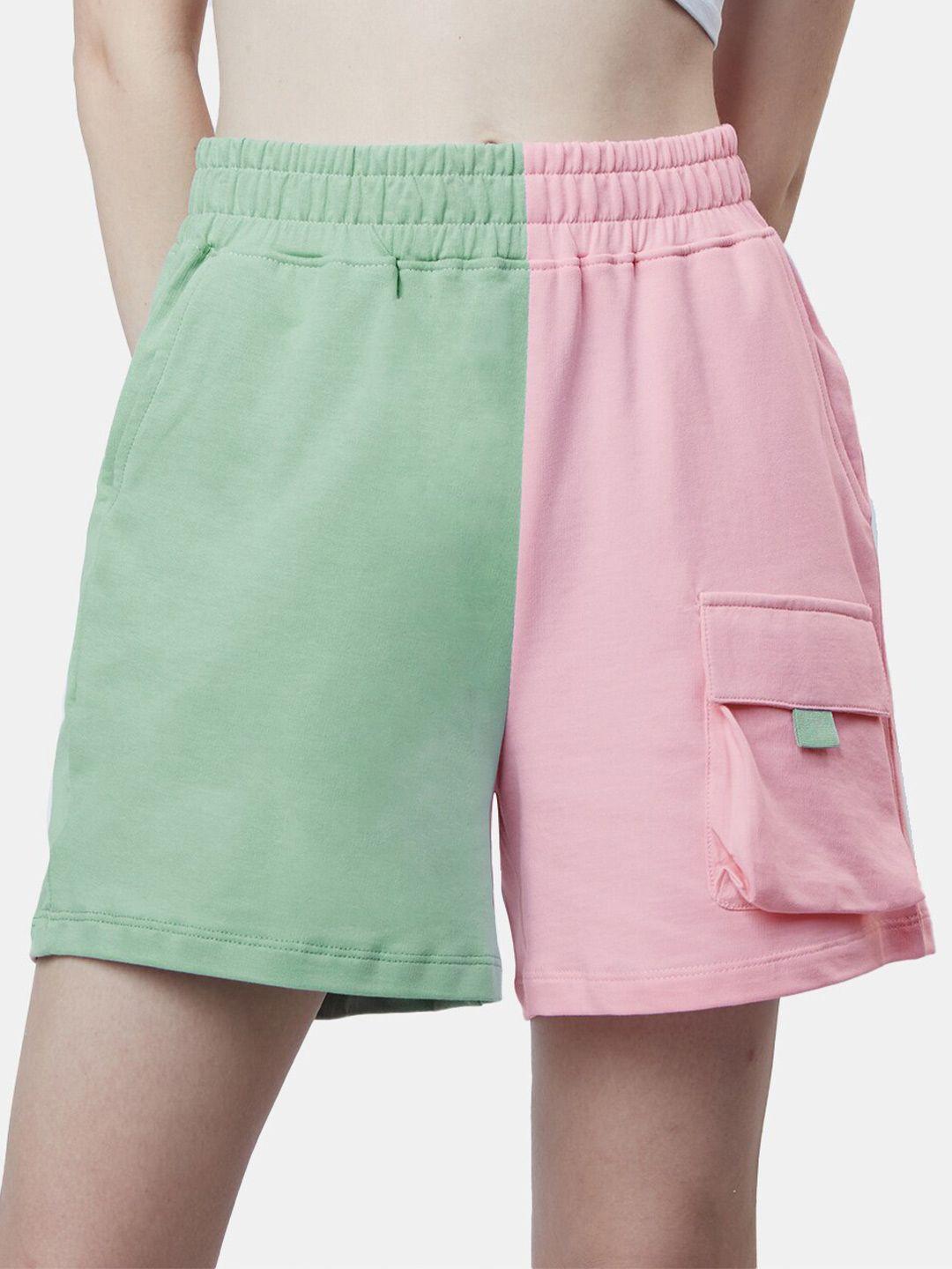the souled store women colourblocked cotton mid-rise lounge shorts