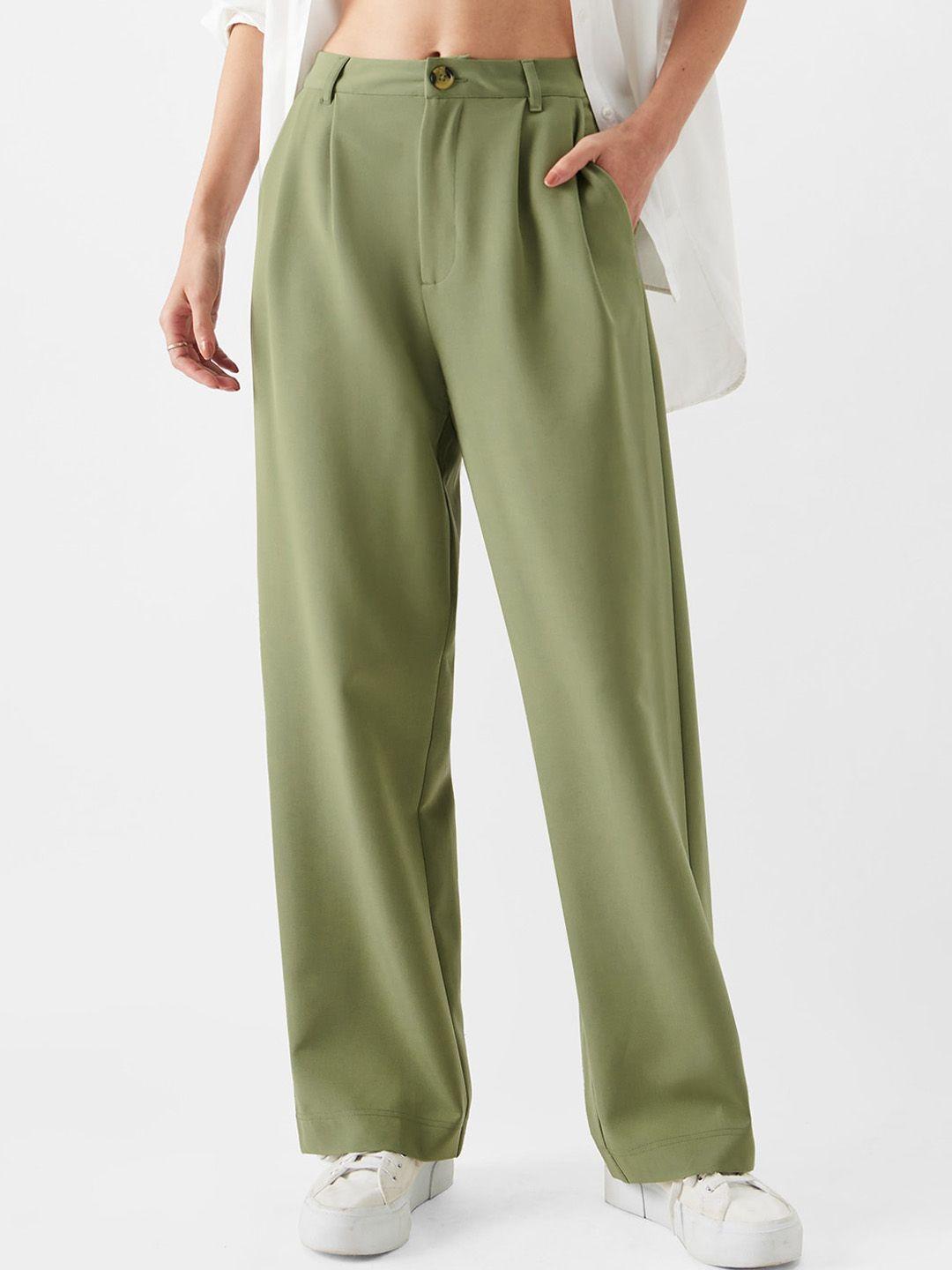 the souled store women flared mid-rise easy wash pleated regular trousers