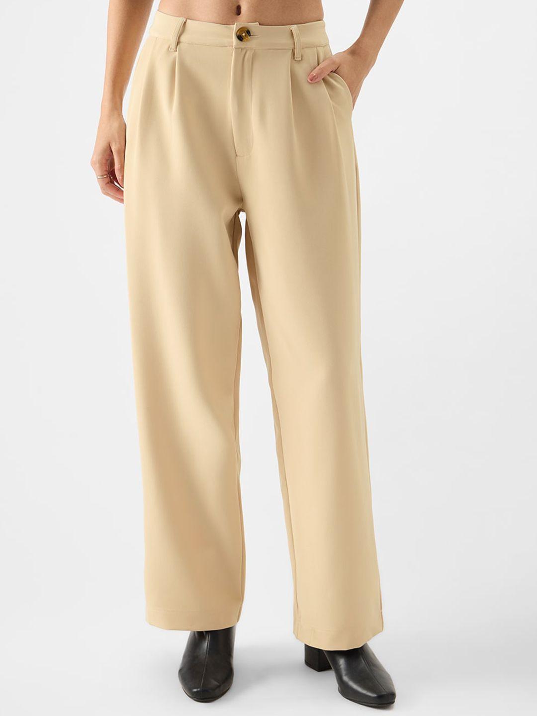 the souled store women flared mid-rise easy wash pleated regular trousers