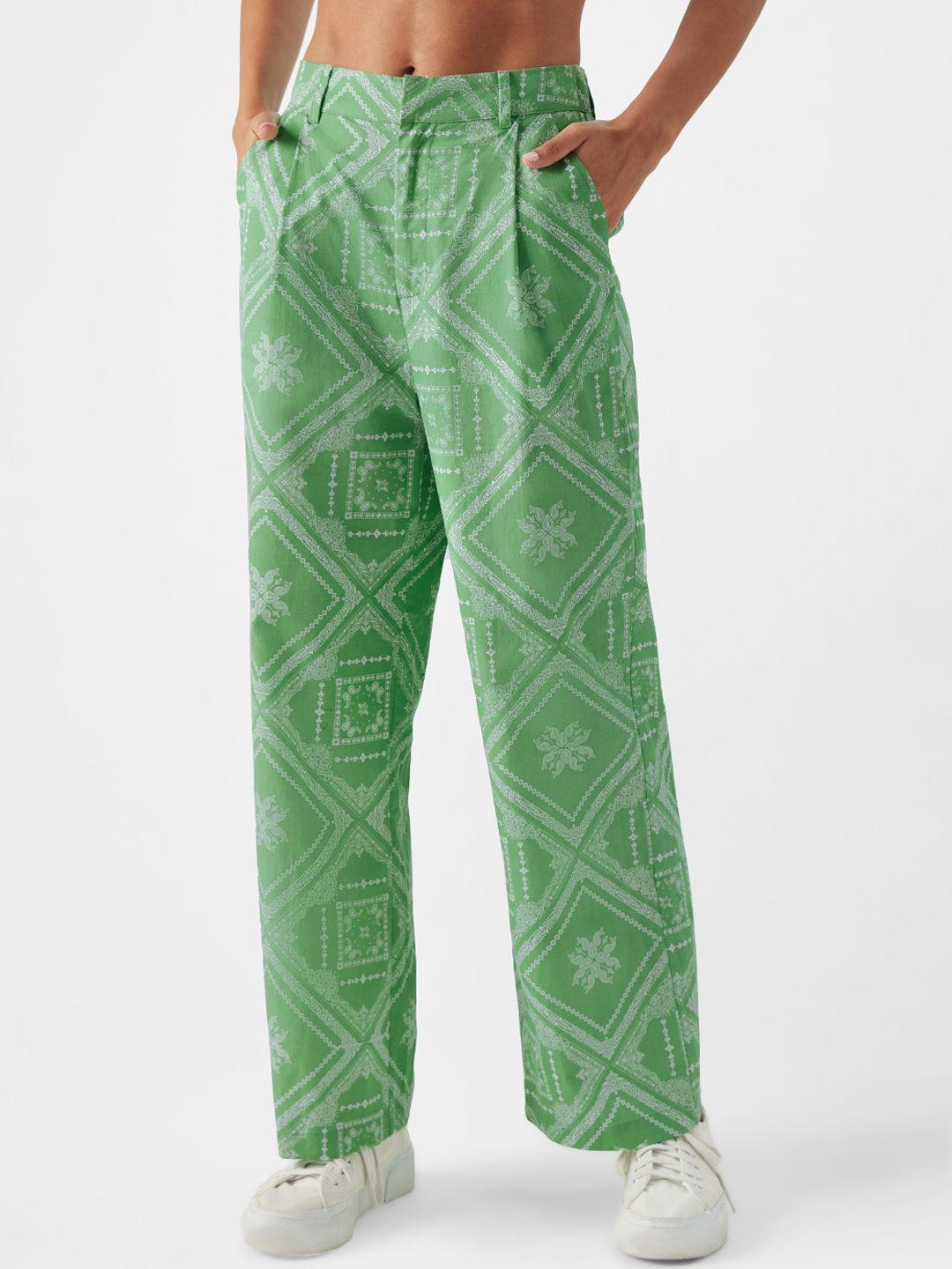the souled store women green printed pleated trousers