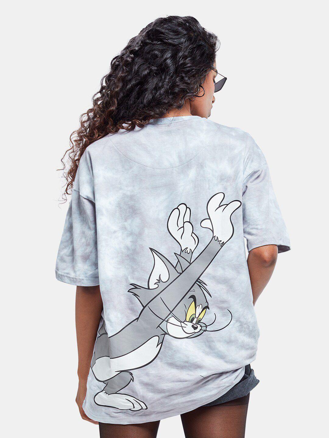 the souled store women grey printed raw edge oversized t-shirt