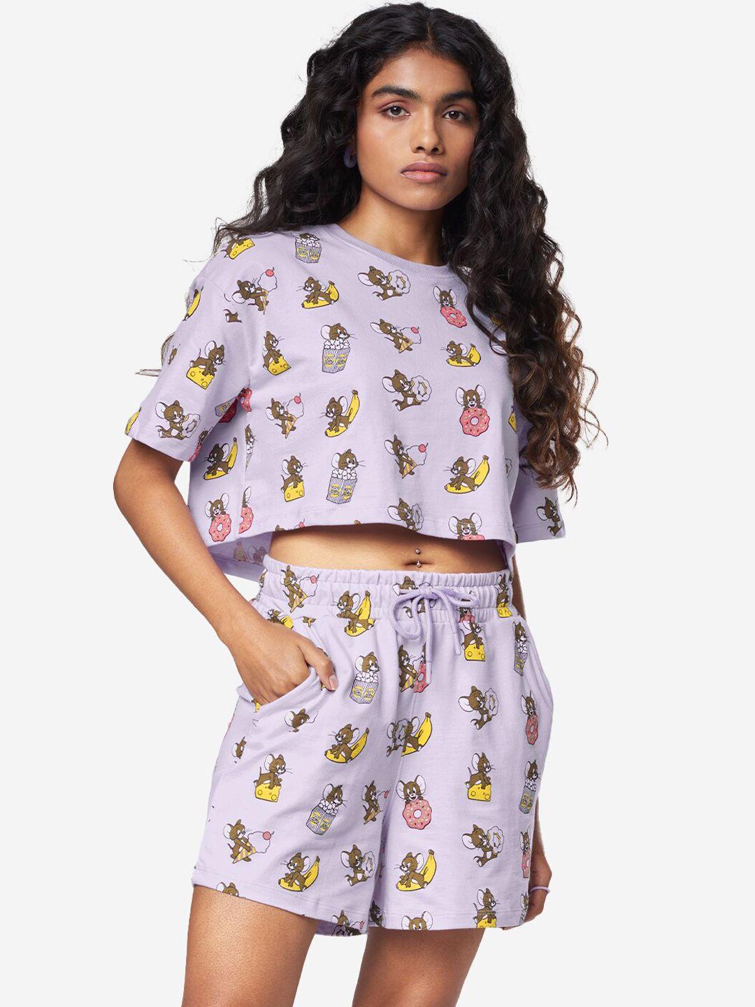 the souled store women lavender jerry printed co-ords set