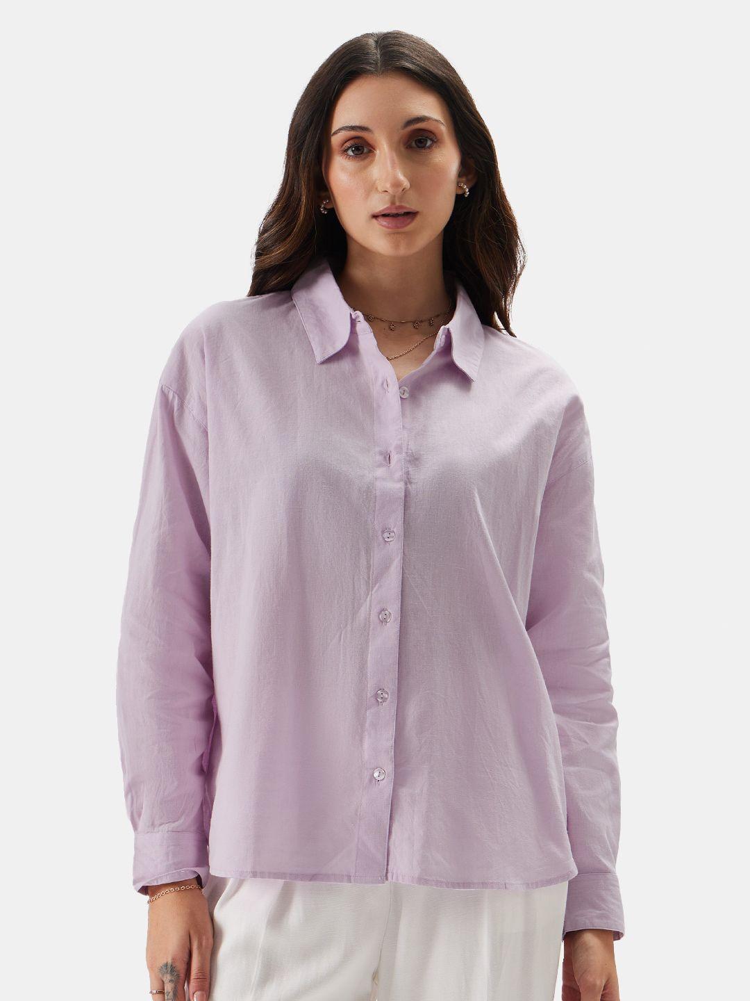 the souled store women lavender relaxed cotton linen casual shirt