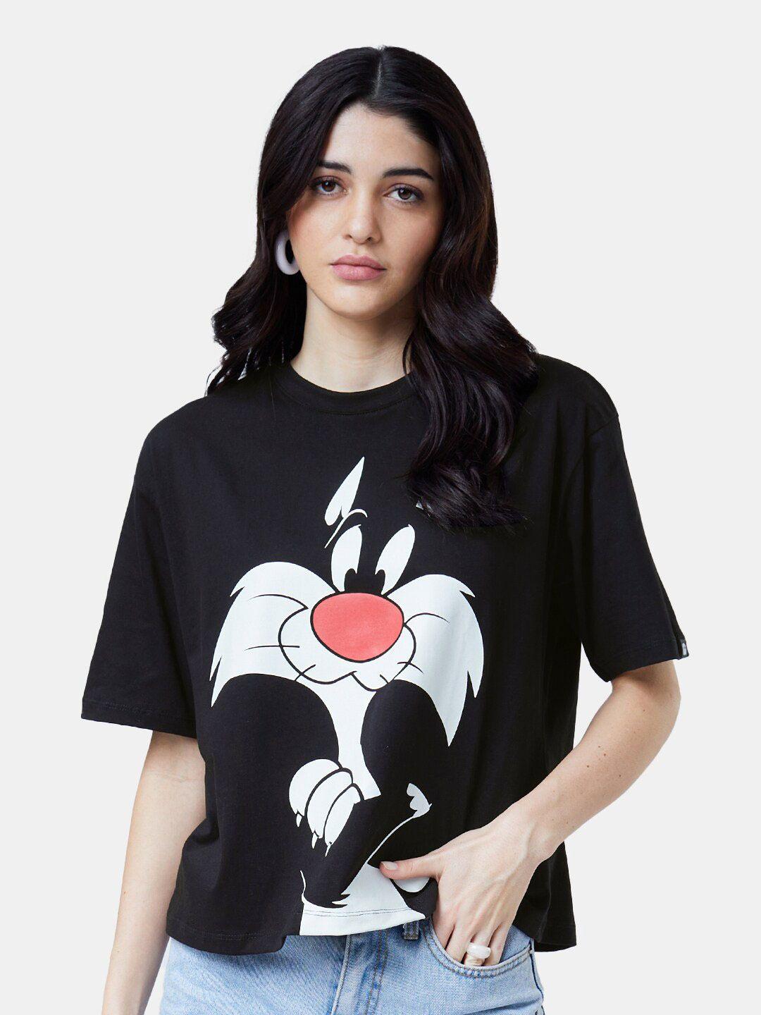 the souled store women looney tunes printed oversize pure cotton oversized t-shirt