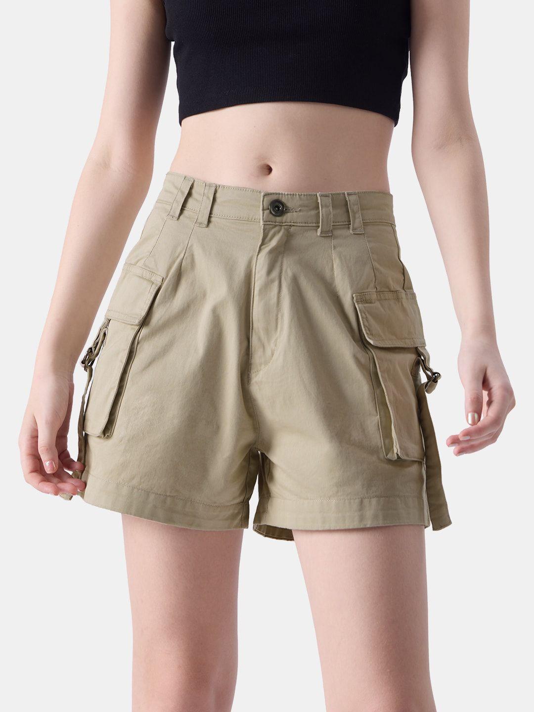 the souled store women mid rise pure cotton cargo shorts