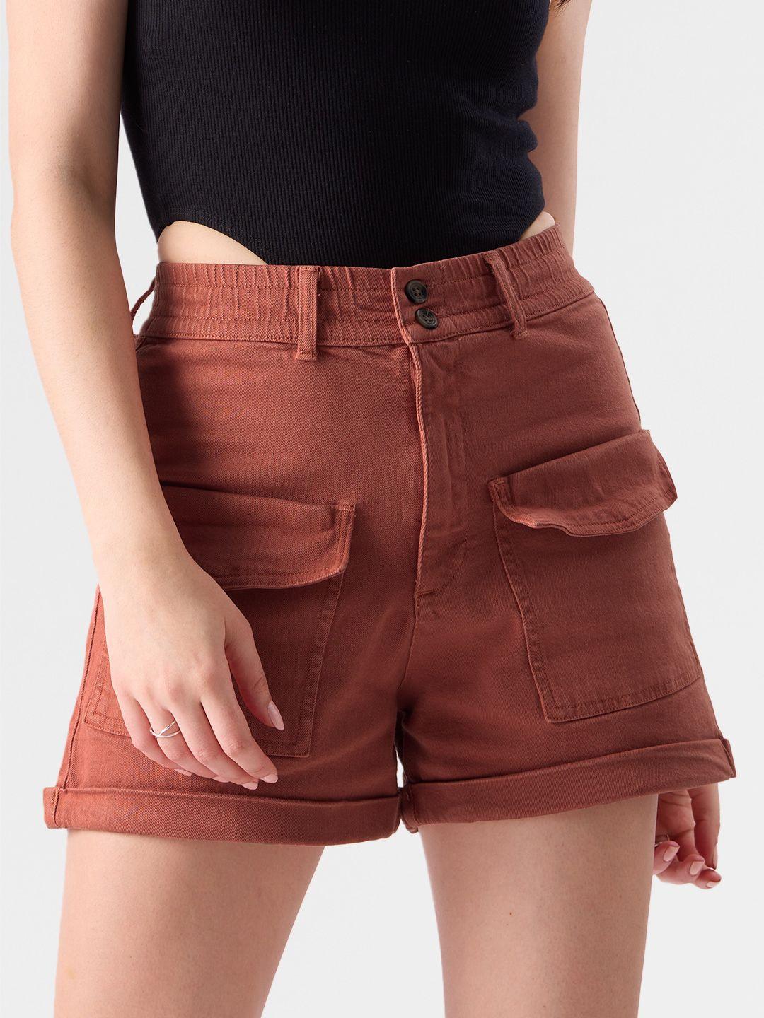 the souled store women mid-rise pure cotton denim shorts