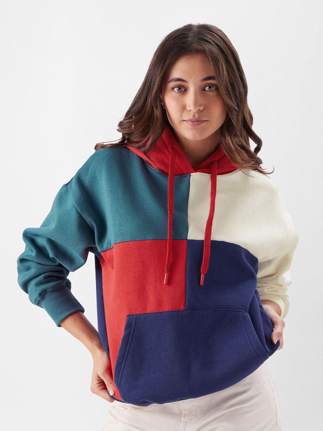 the souled store women multicoloured colourblocked hooded sweatshirt