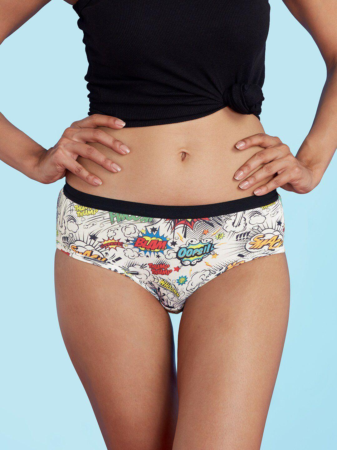 the souled store women multicoloured typography printed mid-rise hipster briefs - 178620