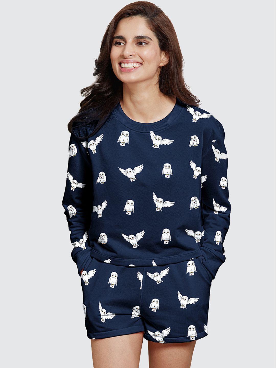 the souled store women navy blue hedwig printed co-ords