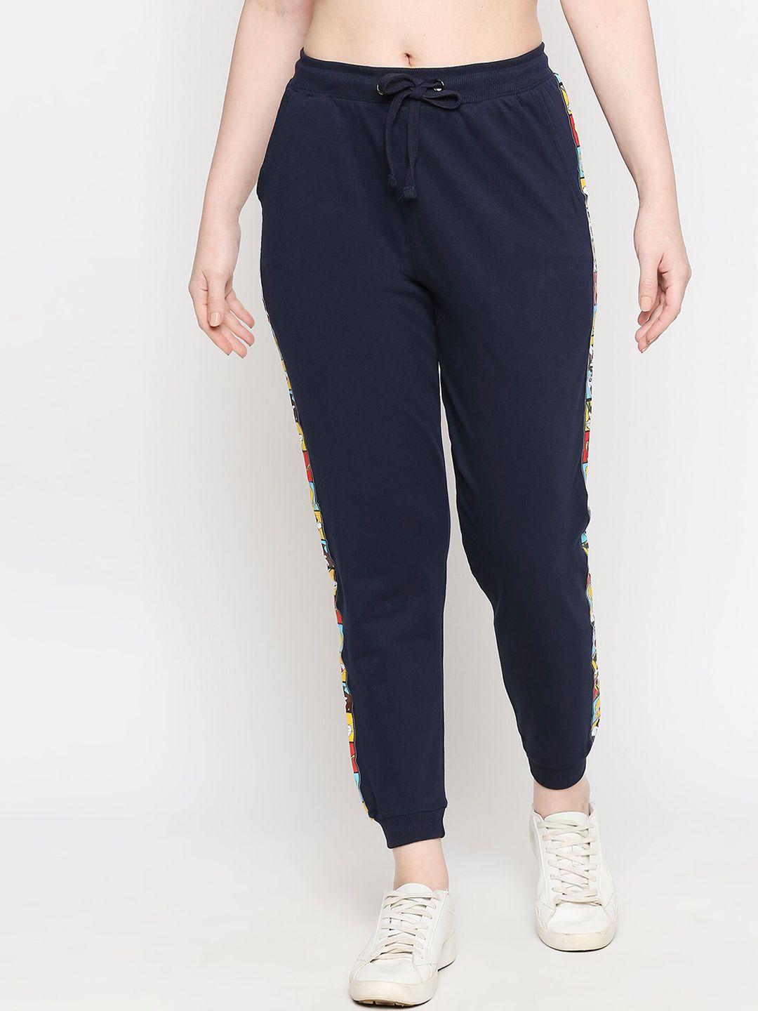 the souled store women navy blue solid slim fit joggers