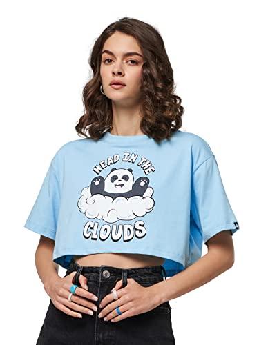 the souled store women official head in the clouds blue printed oversized cropped t-shirts