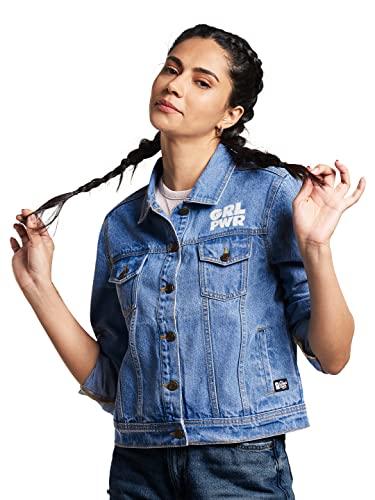 the souled store women official powerpuff girlsgirl power blue printed denim jackets (x-small)