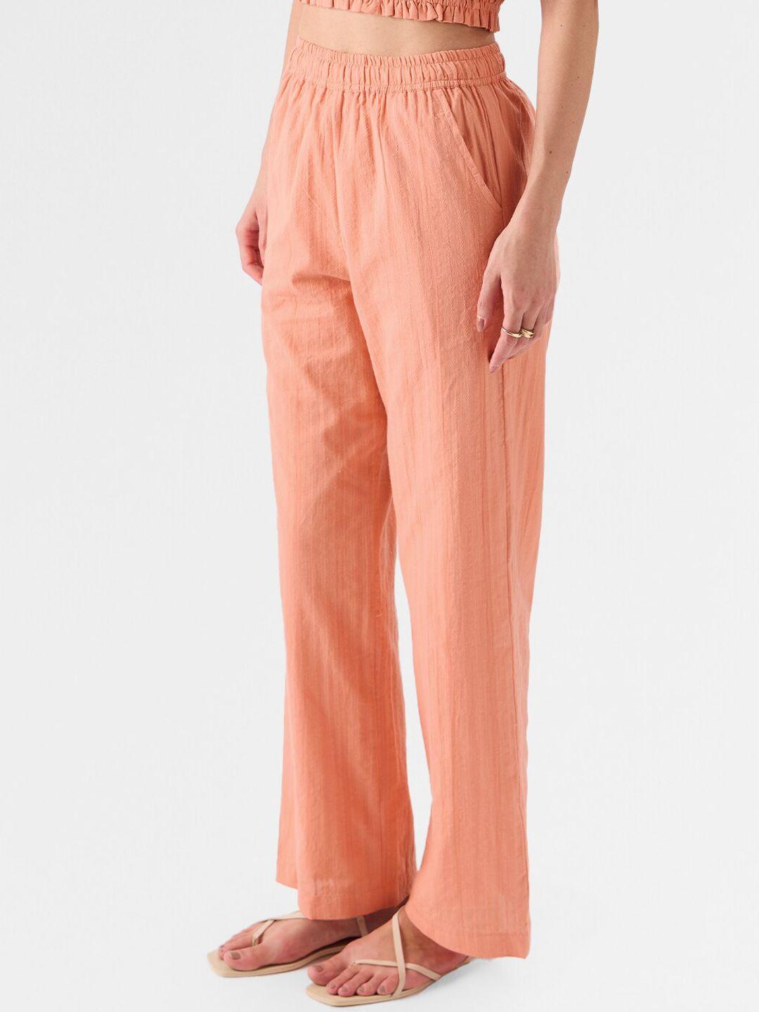 the souled store women peach-coloured flared easy wash trousers