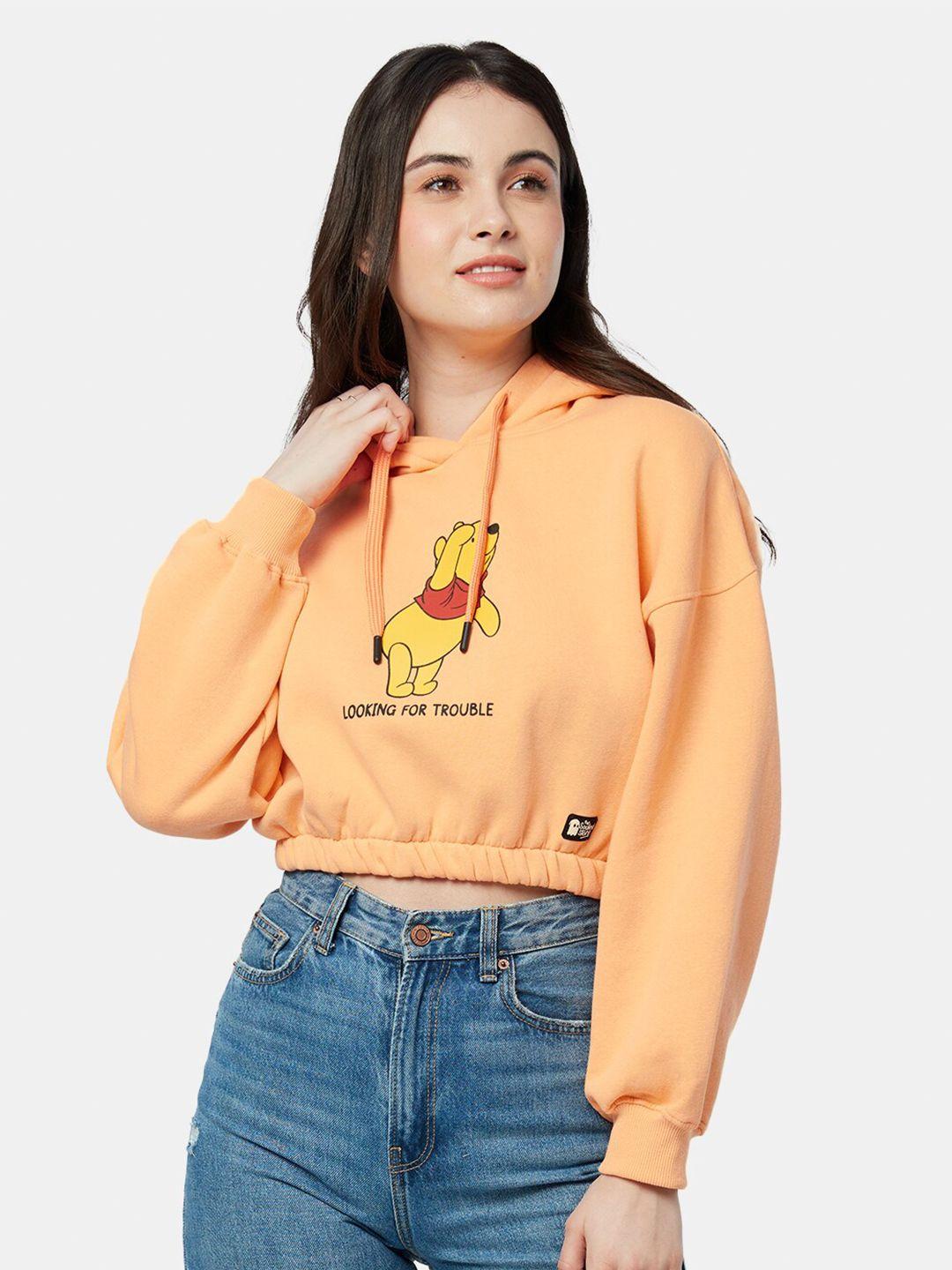 the souled store women peach-coloured printed hooded sweatshirt