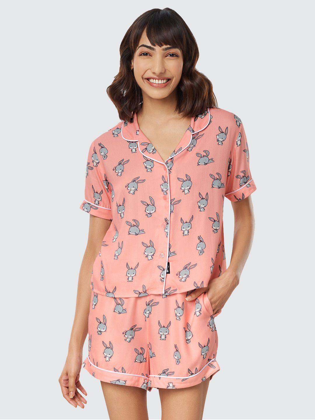 the souled store women peach-coloured printed night suit