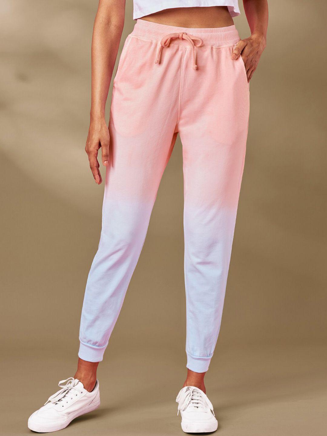 the souled store women pink & blue tie & dye lounge pants