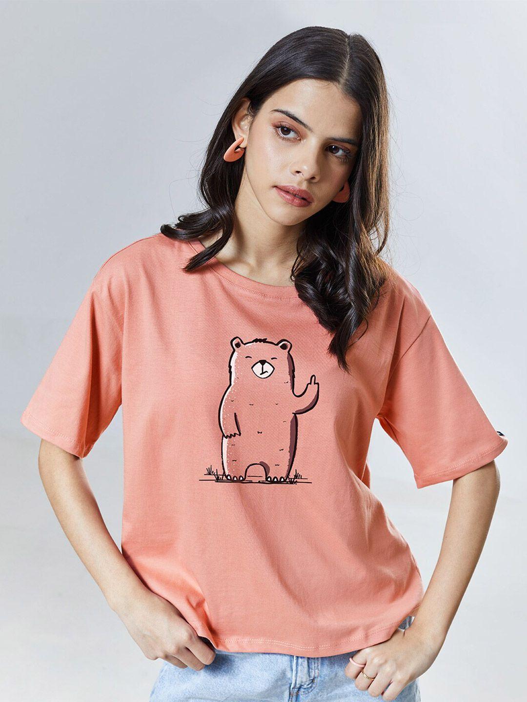 the souled store women pink & salmon rose typography printed oversized  oversized t-shirt