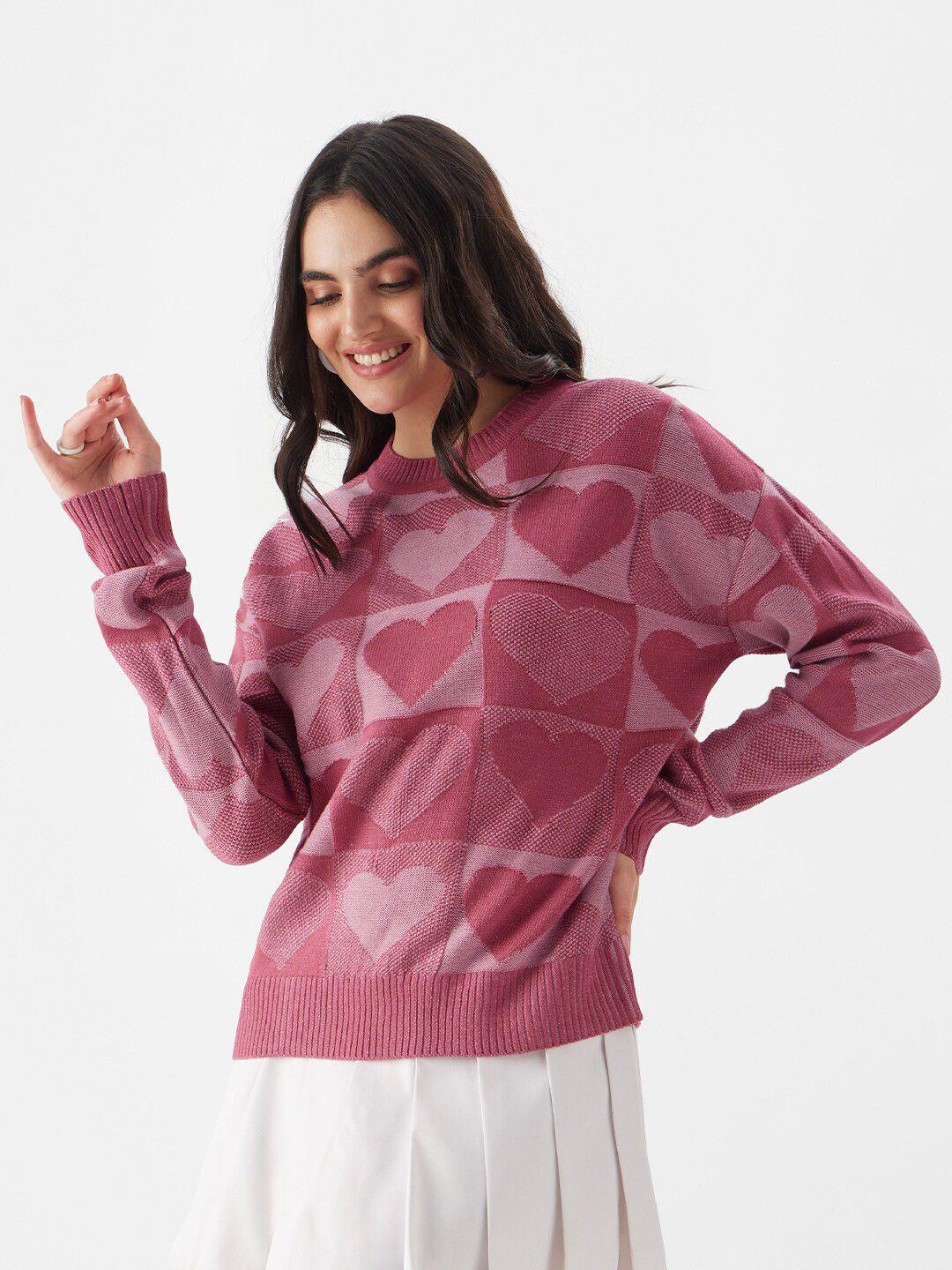 the souled store women pink embroidered printed pullover