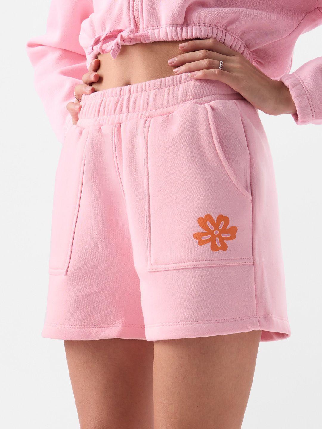 the souled store women pink floral printed shorts